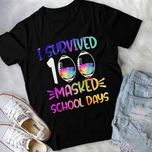 I survived 100 masked school days Shirt For Teachers and Students, Happy 100th Day of School TShirt