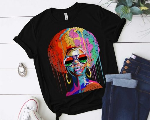 Black Queen Afro Melanin Art T-Shirt