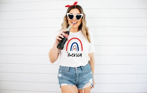 Merica shirt- Fourth of July rainbow shirt