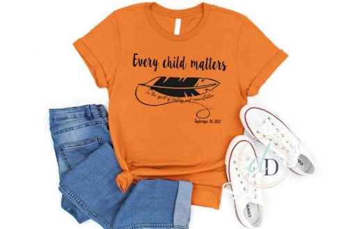 Orange shirt day - Every child matters Tshirt- In the spirit of healing Indigenous feather shirt