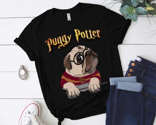 Puggy Potter Magic Wizard Pug Shirt - Funny Pug Tshirt