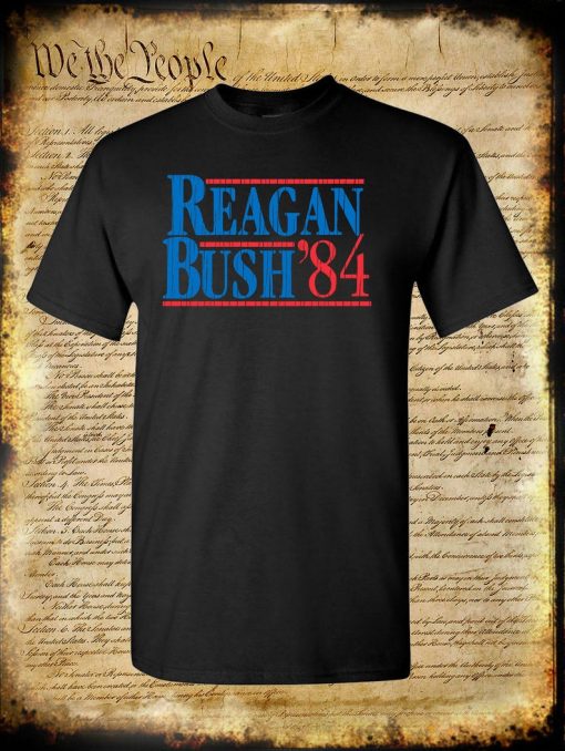 Reagan Bush '84 Distressed Retro Style T-Shirt - Republican Presidential USA