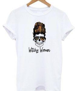 Witchy Woman Skull T-Shirt Halloween Witch Sunglasses