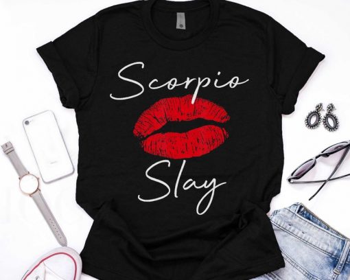 Women Scorpio Slay Red Lips Queen Tshirt