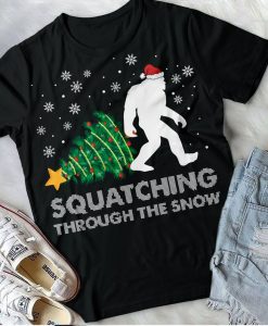 Christmas Bigfoot Sasquatch Pajamas Outfit, Bigfoot Christmas Tree Squatching Through The Snow T-Shirt