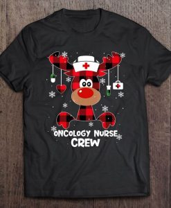 Oncology Nurse Crew Buffalo Plaid Reindeer Tshirt