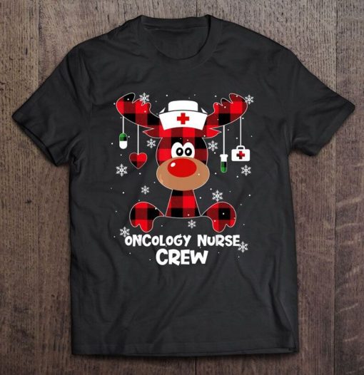 Oncology Nurse Crew Buffalo Plaid Reindeer Tshirt