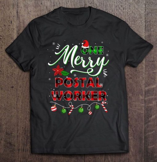 One Merry Postal Worker Plaid Christmas Tshirt