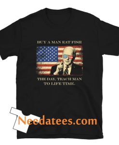 Buy A Man Eat Fish The Day Teach Man Funny Sleepy Joe Biden Short-Sleeve Unisex T-Shirt