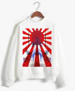 Japan Samurai Spirit Rising Sun Flag Graphic Retro Design Sweatshirt