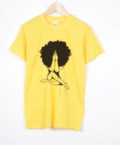 Afro woman Praying yellow T-shirt