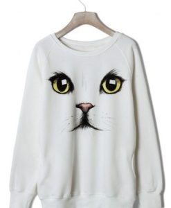 Cat Face White Colour Sweatshirt