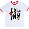 Yeah Girl Power White Red Ringer T shirt