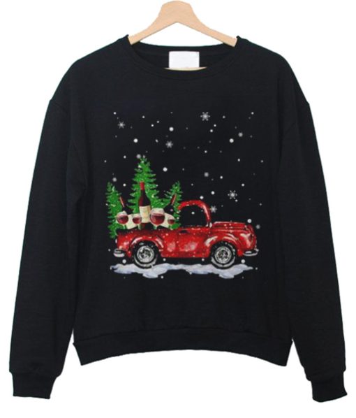 Red truck wine Christmas sweatshirt