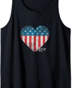 MEN WOMEN YOUTH Love America Patriotic Red White Blue Heart Tank Top