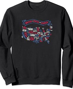 Patriotic United States 50 State Map Typography Sweatshirt