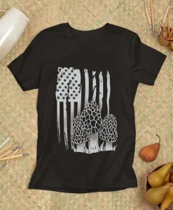 Morel Mushroom Hunter Patriotic American USA Flag T-Shirt