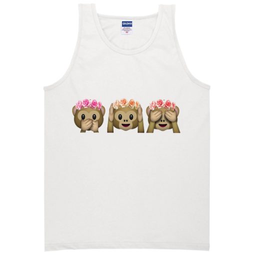 floral speak see hear no evil monkeys tanktop