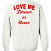 Love me forever or never sweatshirt back