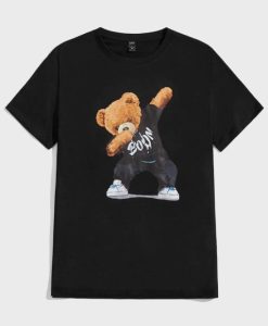 Men Bear Print Round Neck T shirt