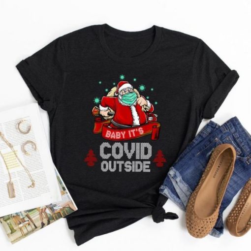 Baby It’S Covid Outside Funny Santa With Ace Mask T Shirt