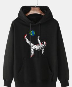 Mens Astronaut Planet Print Kangaroo Pocket Drawstring Hoodie