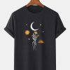 Moon Flowers Print Solid Breathable Loose T-Shirt